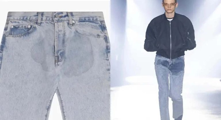 ¡Revuelo en la moda! ¿Jeans con manchas de orina, la nueva tendencia?