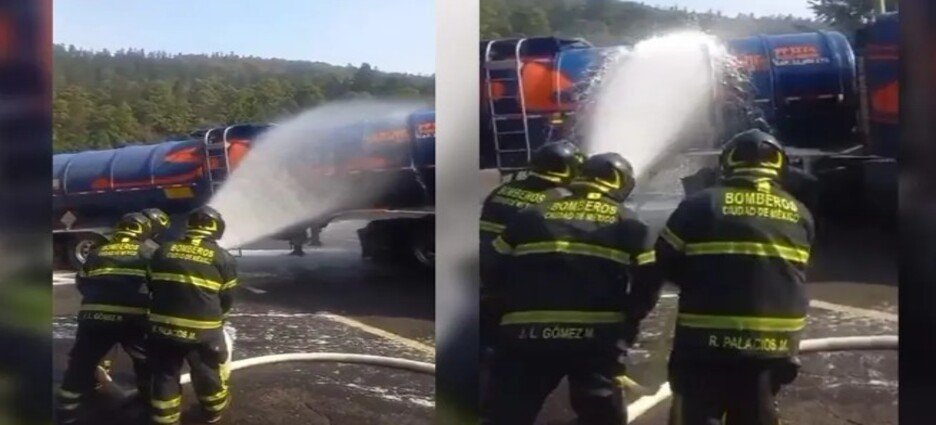 Bomberos atienden fuga de combustible sobre la México-Toluca